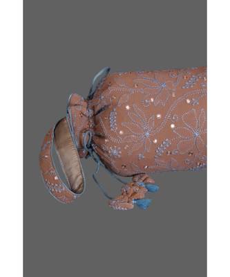 Ada Hand Embroidered Salted Caramel Brown Georgette Lucknow Chikankari Potli-A598556 2