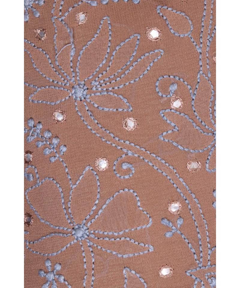 Ada Hand Embroidered Salted Caramel Brown Georgette Lucknow Chikankari Potli-A598556