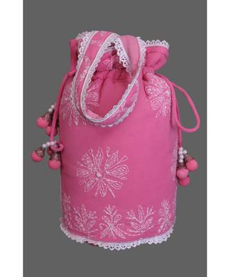 Ada Hand Embroidered Bubblegum Pink Georgette Lucknow Chikankari Potli With Pearl Work-A509178 1