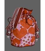 Ada Hand Embroidered Peach Cotton Lucknow Chikankari Potli With Pearl Work-A615056