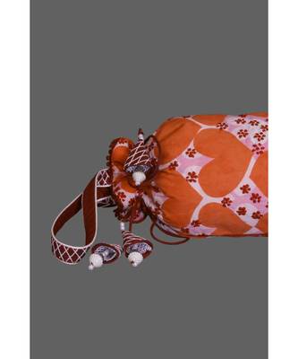 Ada Hand Embroidered Peach Cotton Lucknow Chikankari Potli With Pearl Work-A615056 2