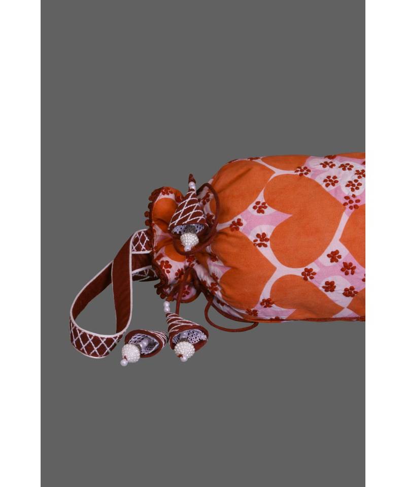 Ada Hand Embroidered Peach Cotton Lucknow Chikankari Potli With Pearl Work-A615056