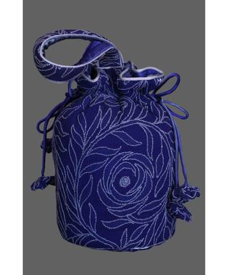 Ada Hand Embroidered Royal Blue Georgette Lucknow Chikankari Potli-A601170 1