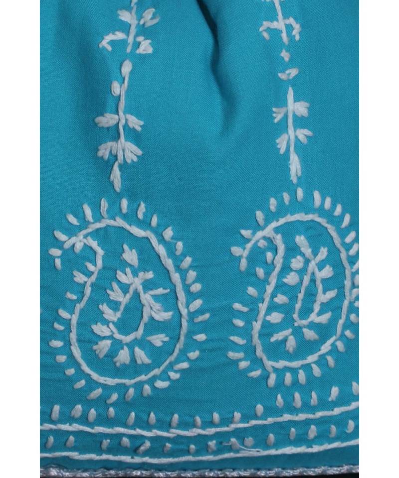 Ada Hand Embroidered Blue Cotton Lucknow Chikankari Potli With Pearl Work-A622210
