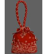 Ada Hand Embroidered Red Georgette Lucknow Chikankari Potli With Pearl Work-A614414