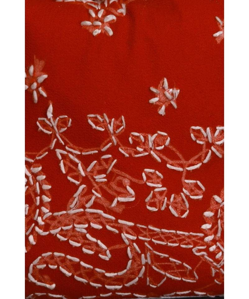 Ada Hand Embroidered Red Georgette Lucknow Chikankari Potli With Pearl Work-A614414