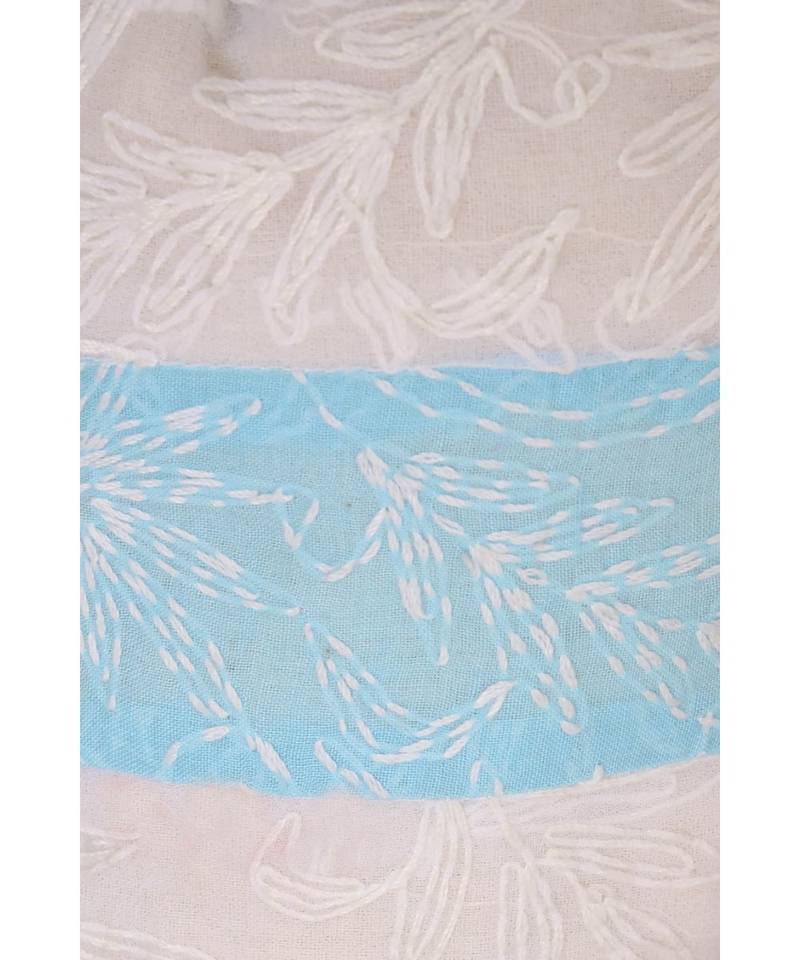 Ada Hand Embroidered White/Blue Georgette Lucknow Chikankari Potli With Pearl Work-A405337