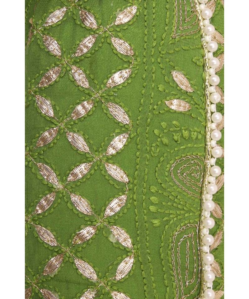 Ada Hand Embroidered Green Georgette Lucknow Chikankari Potli With Gotapatti Work-01A5497