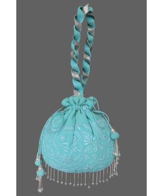 Ada Hand Embroidered Blue Georgette Lucknow Chikankari Potli With Sequinned Work-01A5496 1
