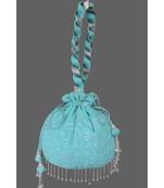 Ada Hand Embroidered Blue Georgette Lucknow Chikankari Potli With Sequinned Work-01A5496