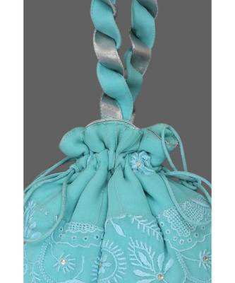 Ada Hand Embroidered Blue Georgette Lucknow Chikankari Potli With Sequinned Work-01A5496 2