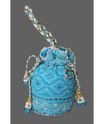 Ada Hand Embroidered Blue Georgette Lucknow Chikankari Potli With Muqaish Work-01A5494 1