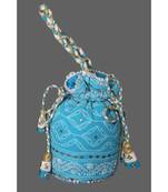 Ada Hand Embroidered Blue Georgette Lucknow Chikankari Potli With Muqaish Work-01A5494