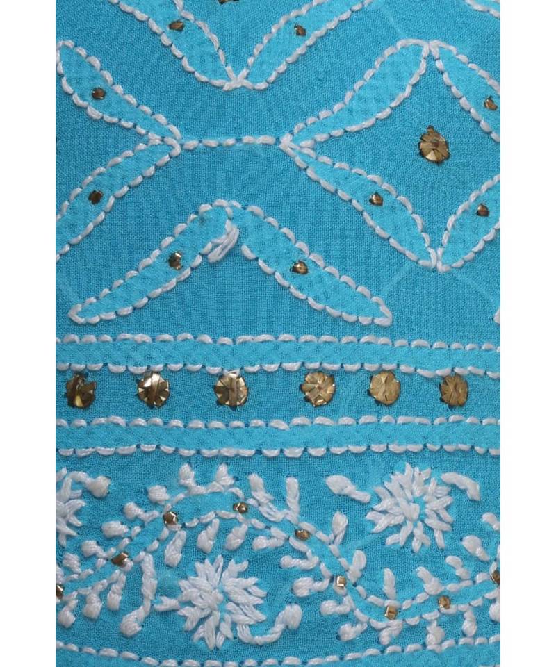 Ada Hand Embroidered Blue Georgette Lucknow Chikankari Potli With Muqaish Work-01A5494