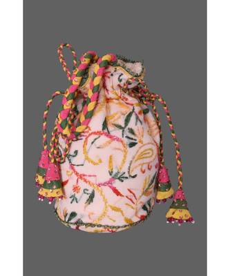 Ada Hand Embroidered Powder Pink Georgette Lucknow Chikankari Potli-01A5493 1