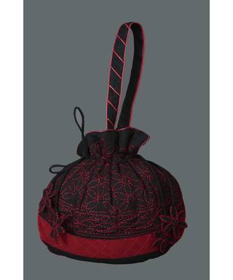 Ada Hand Embroidered Black / Red Cotton Lucknow Chikankari Potli- A614418 1