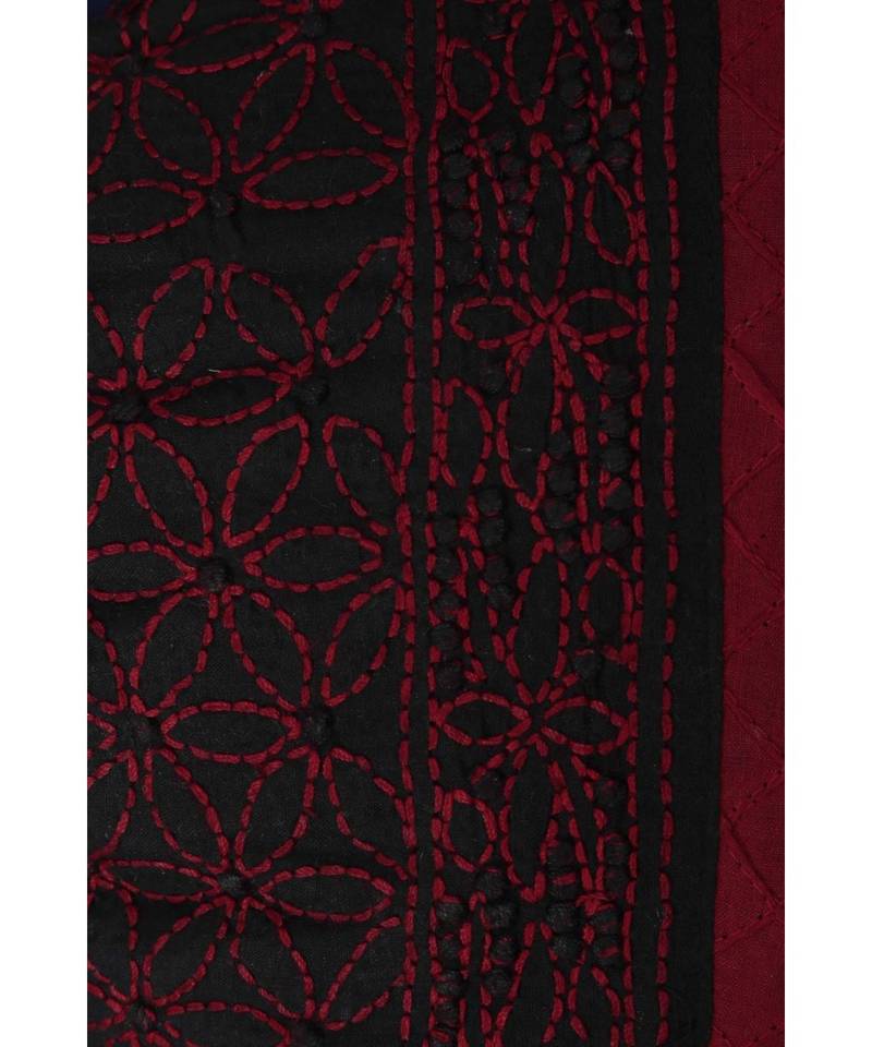 Ada Hand Embroidered Black / Red Cotton Lucknow Chikankari Potli- A614418