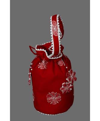 Ada Hand Embroidered Red Georgette Lucknow Chikankari Potli With Pearl Work- A507165 1