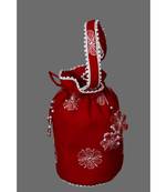 Ada Hand Embroidered Red Georgette Lucknow Chikankari Potli With Pearl Work- A507165