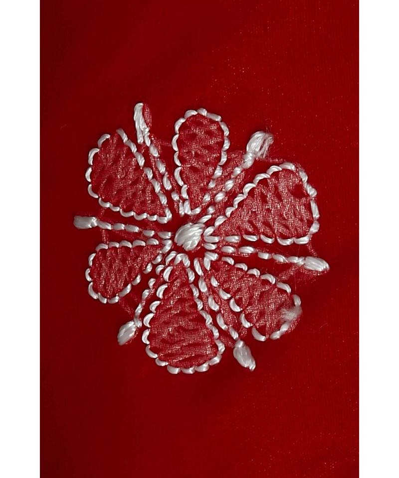 Ada Hand Embroidered Red Georgette Lucknow Chikankari Potli With Pearl Work- A507165