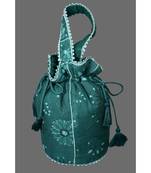 Ada Hand Embroidered Green Cotton Lucknow Chikankari Potli- A608521