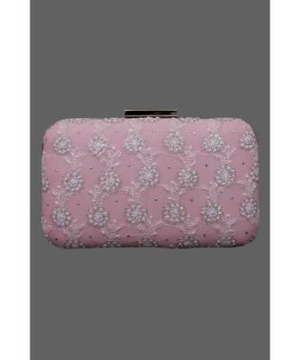 Ada Hand Embroidered Pink Pure Georgette Lucknow Chikankari Clutch With Muqaish Work- A606019 1