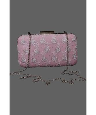 Ada Hand Embroidered Pink Pure Georgette Lucknow Chikankari Clutch With Muqaish Work- A606019 2