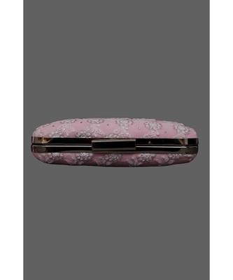 Ada Hand Embroidered Pink Pure Georgette Lucknow Chikankari Clutch With Muqaish Work- A606019 3