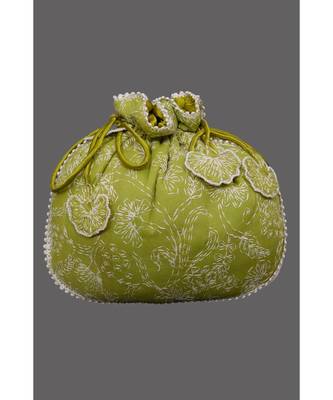 Ada Hand Embroidered Parrot Green Cotton Lucknow Chikankari Potli- A606512 1