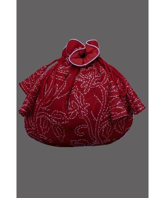 Ada Hand Embroidered Red Cotton Lucknow Chikankari Potli- A606506 1