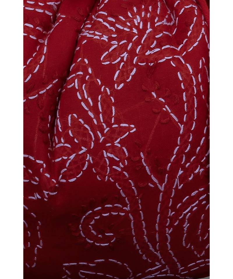 Ada Hand Embroidered Red Cotton Lucknow Chikankari Potli- A606506