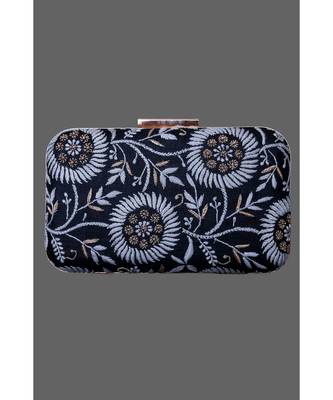 Ada Hand Embroidered Black Silk Lucknow Chikankari Clutch- A601428 1