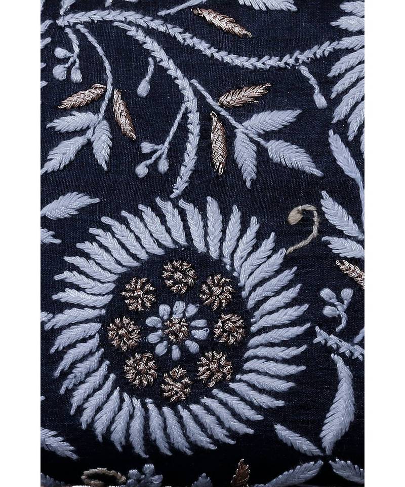 Ada Hand Embroidered Black Silk Lucknow Chikankari Clutch- A601428