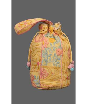 Ada Hand Embroidered Yellow Cotton Lucknowi Chikankari Potli- A546400 1