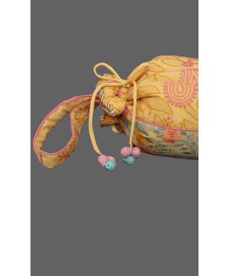 Ada Hand Embroidered Yellow Cotton Lucknowi Chikankari Potli- A546400 2