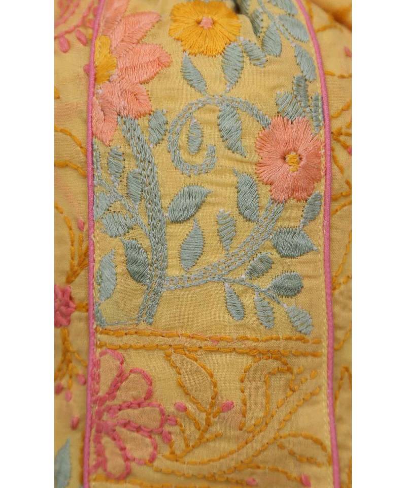Ada Hand Embroidered Yellow Cotton Lucknowi Chikankari Potli- A546400