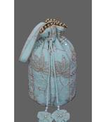 Ada Hand Embroidered Sea Green Pure Georgette Lucknow Chikankari Linen Potli With Pearl Work- A538579