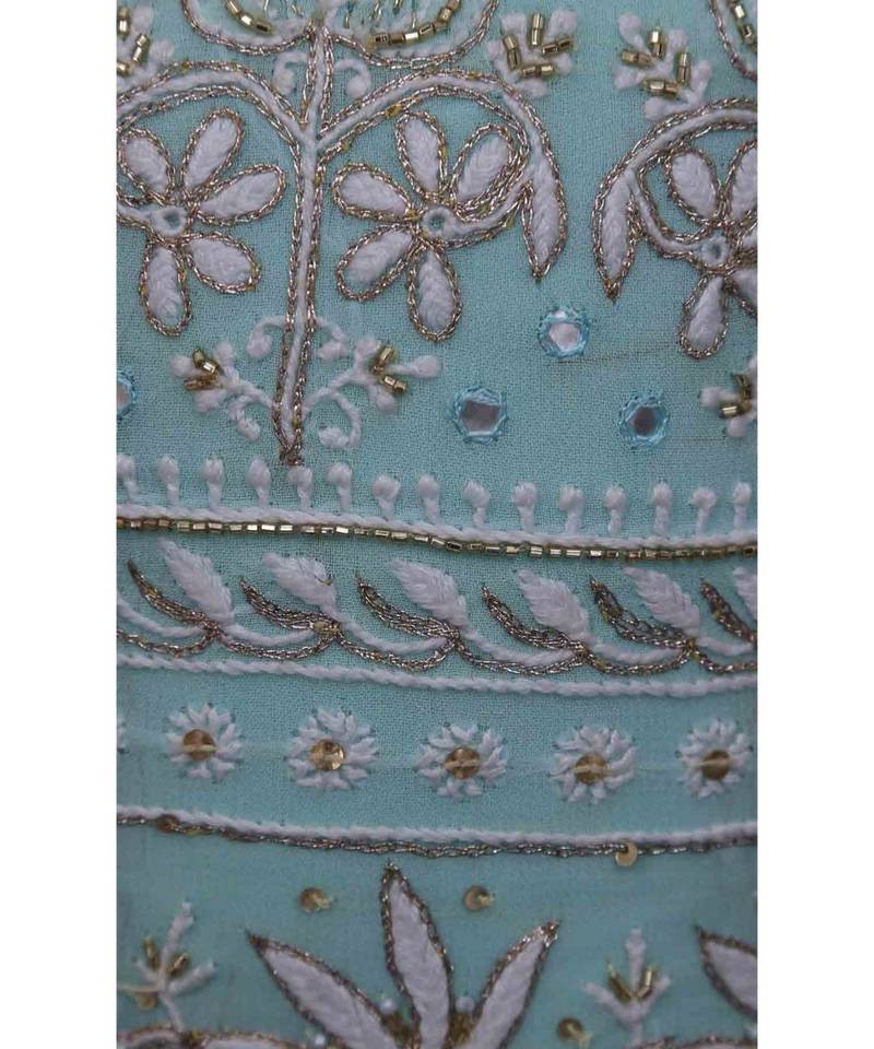 Ada Hand Embroidered Sea Green Pure Georgette Lucknow Chikankari Linen Potli With Pearl Work- A538579
