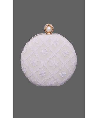 Ada Hand Embroidered White Pure Georgette Lucknow Chikankari Clutch- A548998 1