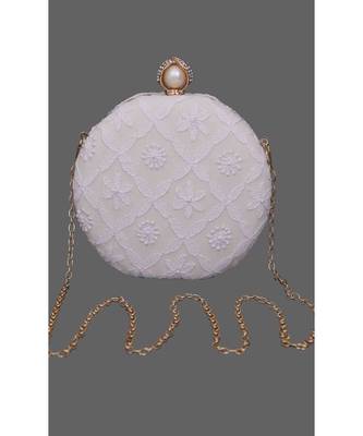 Ada Hand Embroidered White Pure Georgette Lucknow Chikankari Clutch- A548998 3