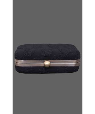 Ada Hand Embroidered Black Pure Georgette Lucknow Chikankari Clutch- A548979 2
