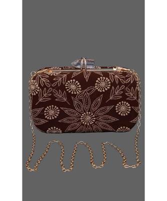 Ada Hand Embroidered Brown Pure Georgette Lucknow Chikankari Clutch- A548987 3