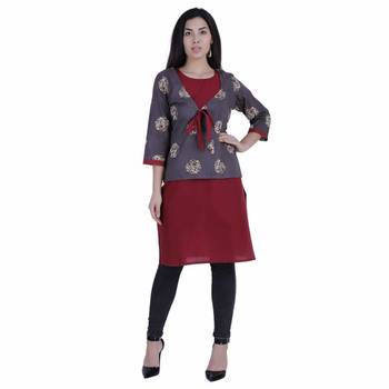 Maroon printed cotton cotton-kurtis 1