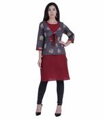 Maroon printed cotton cotton-kurtis