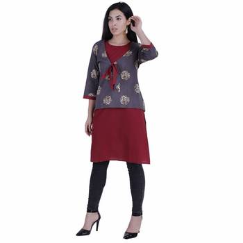 Maroon printed cotton cotton-kurtis 3