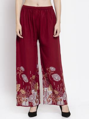 Maroon printed rayon palazzo-pants 1