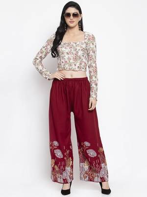Maroon printed rayon palazzo-pants 2