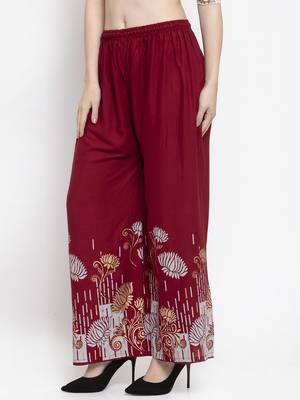 Maroon printed rayon palazzo-pants 3