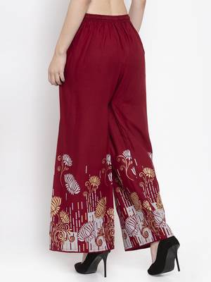 Maroon printed rayon palazzo-pants 4