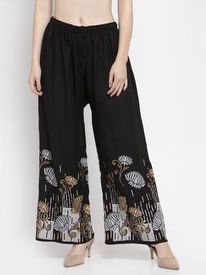 Black printed rayon palazzo-pants 1